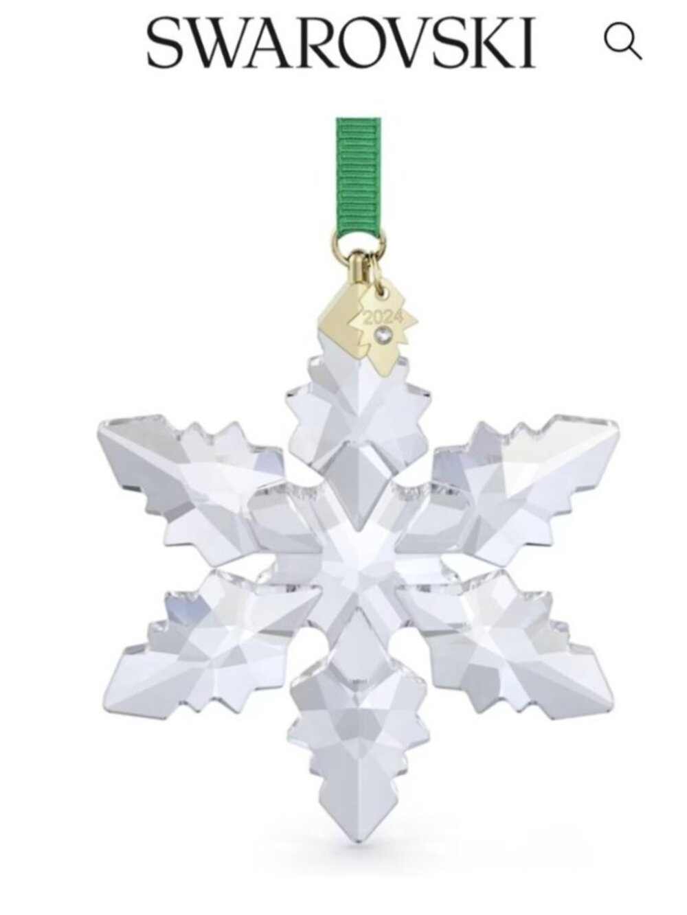 Swarovski 2024 Annual Edition Crystal Snowflake Ornament Green Ribbon Gold Tag
